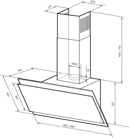 Вытяжка каминная Lex Furia 900 cлоновая кость управление: сенсорное