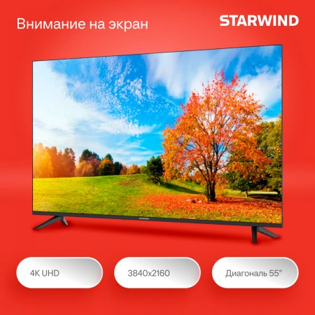 Телевизор LED Starwind 55" SW-LED55UG403 Яндекс.ТВ Frameless черный 4K Ultra HD 60Hz DVB-T DVB-T2 DVB-C DVB-S DVB-S2 USB WiFi Smart TV