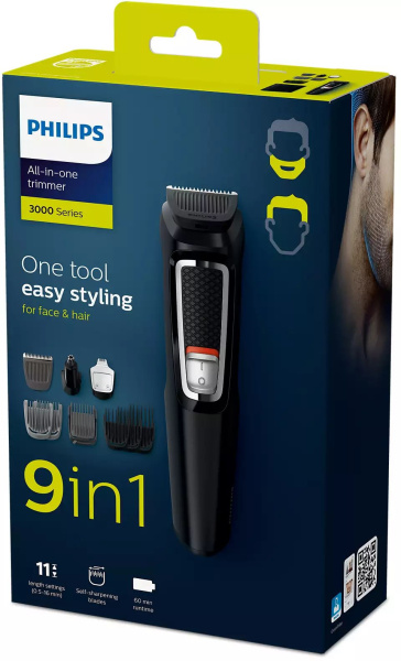 Триммер Philips MG3740/15 черный (насадок в компл:9шт)