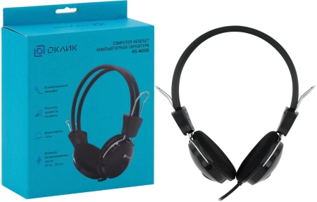 Наушники с микрофоном Оклик HS-M200 черный 1.8м накладные оголовье (1532011)