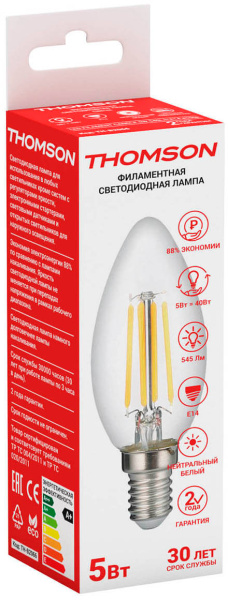 Лампа филам. Thomson Filament TH-B2066 5Вт цок.:E14 свеча 220B 4500K св.свеч.бел.нейт. Candle (упак.:1шт)