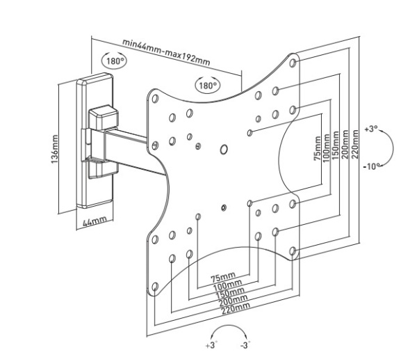 Кронштейн для телевизора Ultramounts UM876 черный 17"-42" макс.20кг настенный поворот и наклон