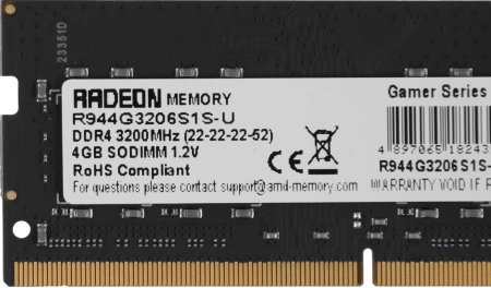 Память DDR4 4GB 3200MHz AMD R944G3206S1S-U R9 RTL PC4-25600 CL22 SO-DIMM 260-pin 1.2В RTL