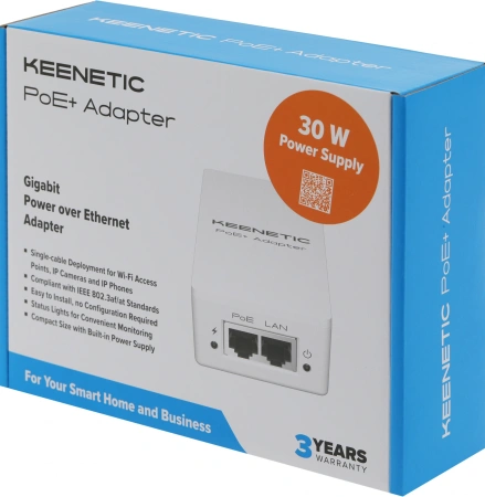Инжектор PoE+ Keenetic KN-4510 10/100/1000BASE-T 30Вт 100-240В(АС)