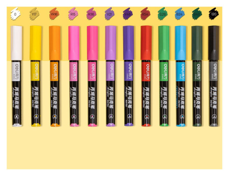 Маркер краска Deli S583 круглый пиш. наконечник 2мм 12цв. пакет с европодвесом (12шт.)