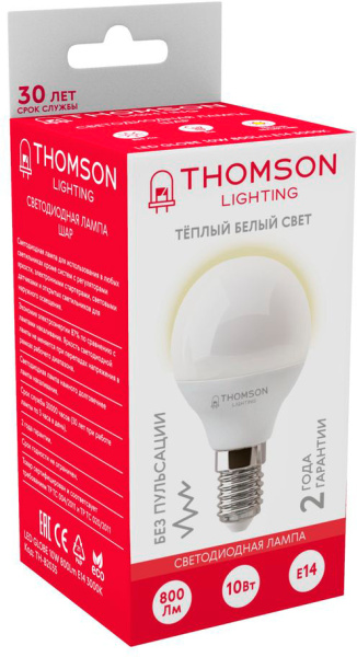 Лампа светодиодная Thomson TH-B2035 10Вт цок.:E14 шар 220B 3000K св.свеч.бел.теп. Globe (упак.:1шт)
