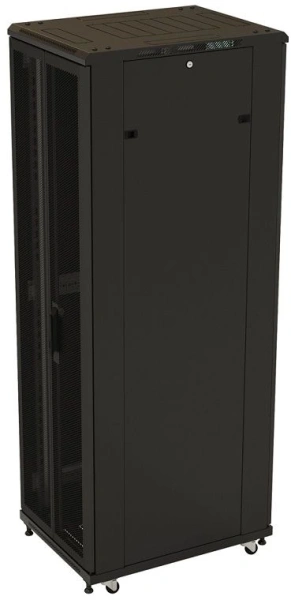 Шкаф серверный Hyperline (TTBR-4262-DD-RAL9004) напольный 42U 600x1200мм пер.дв.перфор.2ств. задн.дв