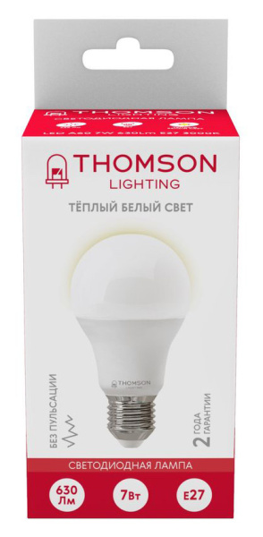 Лампа светодиодная Thomson TH-B2001 7Вт цок.:E27 груша 220B 3000K св.свеч.бел.теп. A (упак.:1шт)