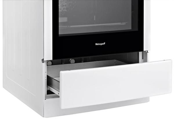 Плита Комбинированная Weissgauff WCS K2K59 WGE белый/черный (стеклянная крышка) реш.чугун