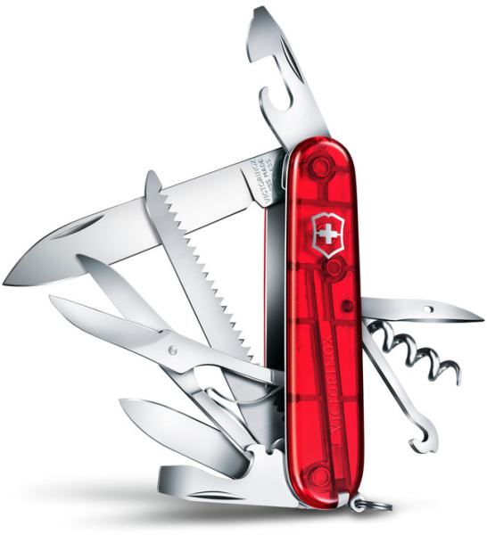 Нож перочинный Victorinox Huntsman (1.3713.T) 91мм 15функц. красный полупрозрачный карт.коробка