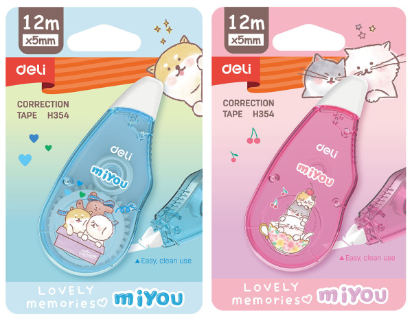 Лента коррект. Deli EH354 12мx5мм ассорти корпус белый блистер