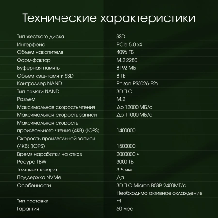 Накопитель SSD Digma Pro PCIe 5.0 x4 4TB DGPST5004TP6T4 Top P6 M.2 2280