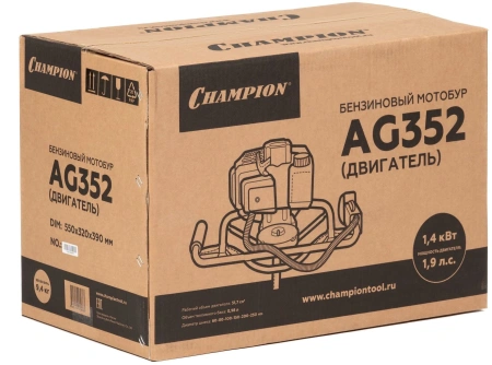 Мотобур Champion AG352 профес. 2-х такт. 1400Вт 1.9л.с. 51.7см3 8700об/мин