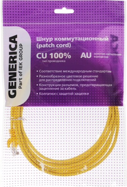 Патч-корд ITK Generica (PC05-C5EU-3M-G) U/UTP не экранированный RJ-45 вил.-вилка RJ-45 кат.5E 3м жел