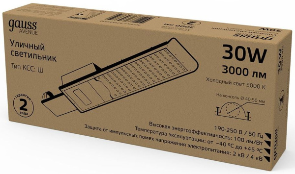 Светильник консольный Gauss 629534330 30Вт ламп.:30шт черный