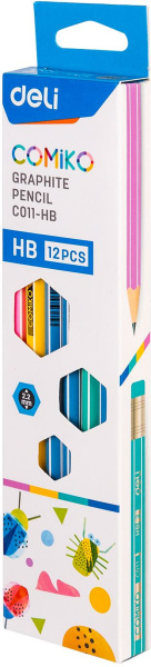 Карандаш ч/г Deli EC011-HB Comiko HB шестигран. липа кор.европод. (12шт) ластик