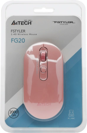 Мышь A4Tech Fstyler FG20 розовый оптическая (2000dpi) беспроводная USB для ноутбука (4but)