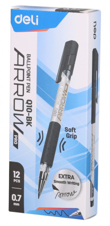 Ручка шариков. Deli Arrow EQ10-BK серый мет./черный d=0.7мм черн. черн. резин. манжета