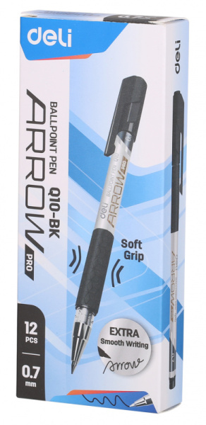 Ручка шариков. Deli Arrow EQ10-BK серый мет./черный d=0.7мм черн. черн. резин. манжета