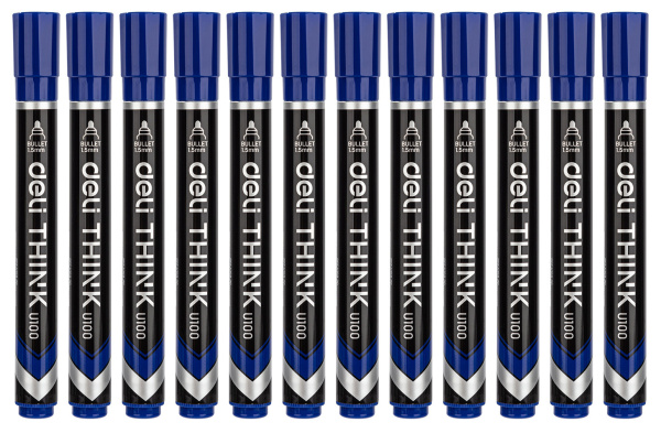 Маркер перманентный Deli EU10030 Think круглый пиш. наконечник 1.5мм синий