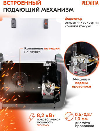 Сварочный аппарат Ресанта САИПА-220 СИНЕРГИЯ ММА DC/MIG-MAG/FCAW/TIG 9.2кВт