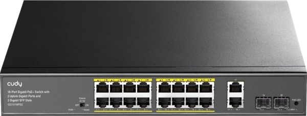 Коммутатор Cudy GS1018PS2 (L2) 18x1Гбит/с 2xКомбо(1000BASE-T/SFP) 2SFP 16PoE 200W неуправляемый