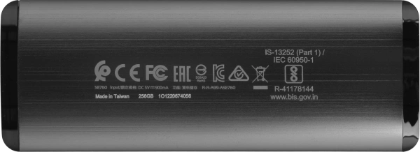 Накопитель SSD A-Data USB-C 256Gb ASE760-256GU32G2-CTI SE760 1.8" серый