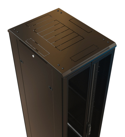 Шкаф коммутационный WRline (WR-TT-2266-DD-RAL9004) напольный 22U 600x600мм пер.дв.перфор.2ств. задн.дв.перфор.2-хст. 2 бок.пан. направл.под винты 800кг черный 510мм 1166мм IP20 сталь