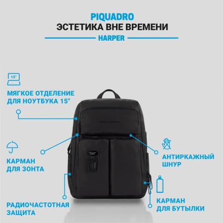 Рюкзак унисекс Piquadro Harper CA3349AP/N черный кожа