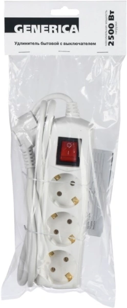 Сетевой удлинитель IEK У03В 7м (3 розетки) белый (пакет ПЭ)