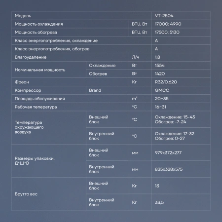 Сплит-система Vitek VT-2514 белый