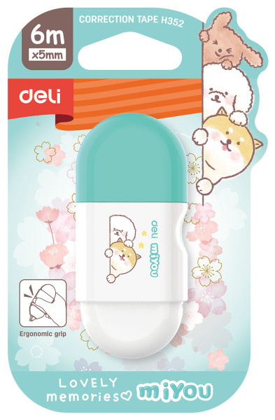 Лента коррект. Deli EH352 6мх5мм ассорти корпус белый блистер