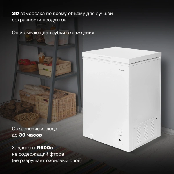 Морозильный ларь Hyundai CH1002 белый 70Вт
