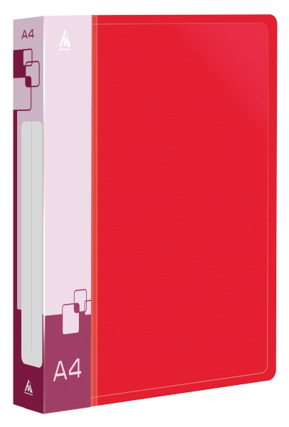 Папка на 4-х D-кольцах Бюрократ -0840/4DRED A4 пластик 0.8мм кор.40мм внутр. с вставкой красный