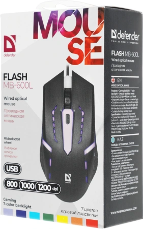 Мышь Defender Flash MB-600L черный оптическая 1200dpi USB 3but (52600)