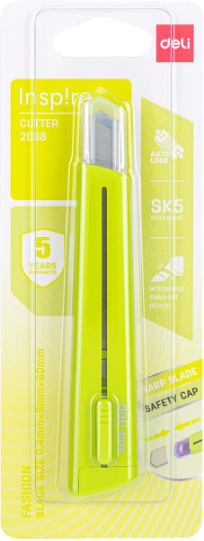 Нож канцелярский Deli E2038GREEN 80мм шир.лез.9мм зеленый блистер