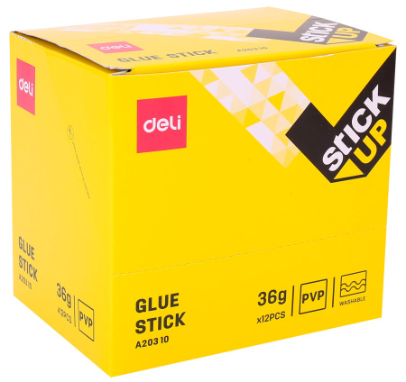 Клей-карандаш Deli EA20310 36гр корп.желтый ПВП дисплей картонный усиленный Stick UP