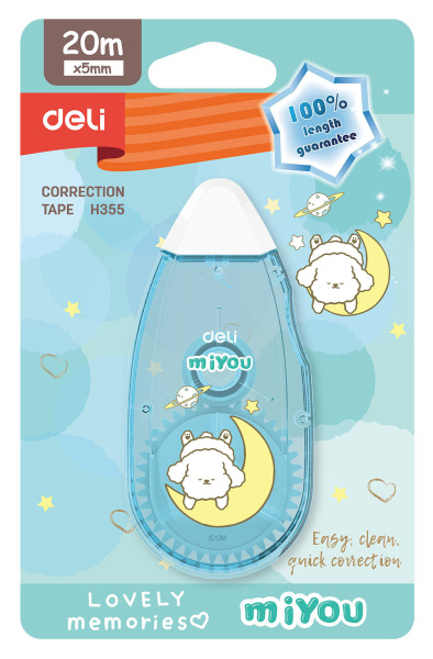 Лента коррект. Deli EH355 20мх5мм ассорти корпус белый блистер