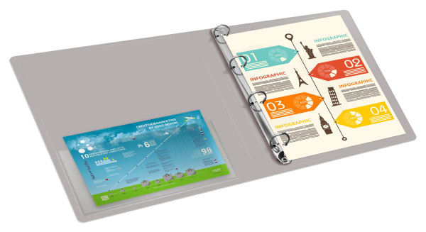 Папка на 4-х кольцах Бюрократ -0840/4RGREY A4 пластик 0.8мм кор.40мм внутр. с вставкой серый