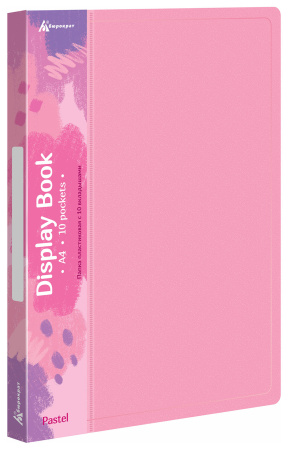 Папка с 10 прозр.вклад. Бюрократ Pastel PAST10PINK A4 пластик 0.5мм торц.карм с бум. встав розовый