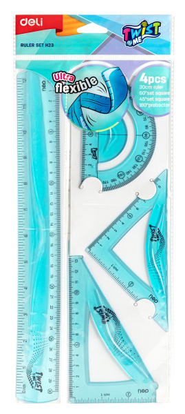 Набор для чертежей Deli EH23 корпус ассорти пластик в компл.:линейка 30см/прямоугольник/треугольник/транспортир