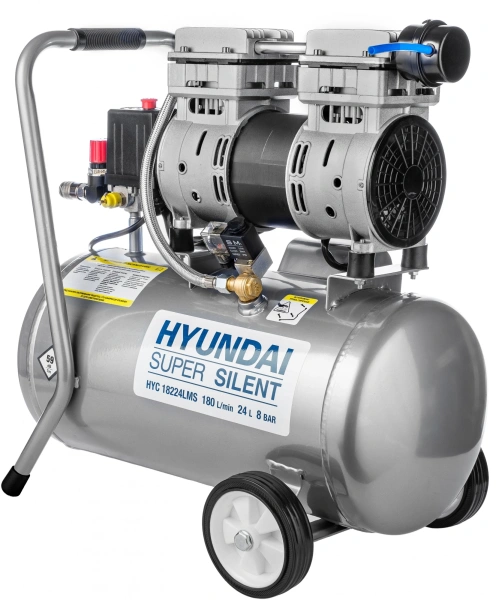 Компрессор поршневой Hyundai HYC 18224LMS безмасляный 180л/мин 24л 1000Вт серебристый