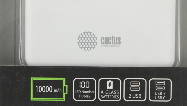 Мобильный аккумулятор Cactus CS-PBFSKT-10000 10000mAh 2.1A 2xUSB-A/USB-C белый