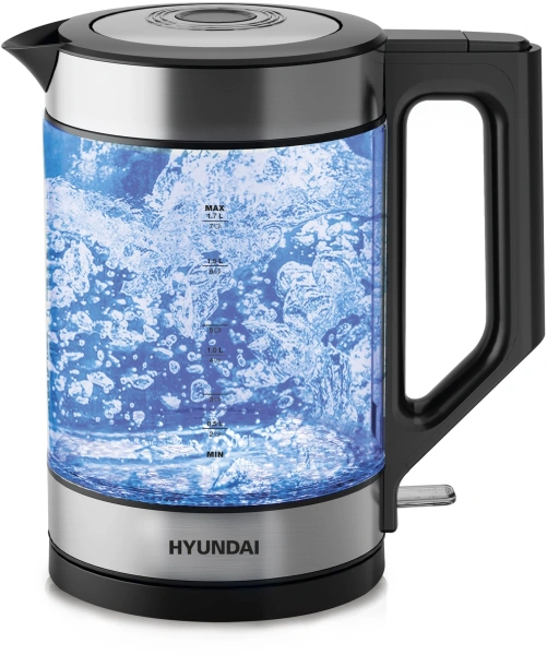 Чайник Hyundai HYK-G3509 1.7л. 2200Вт черный/прозрачный (стекло/пластик)