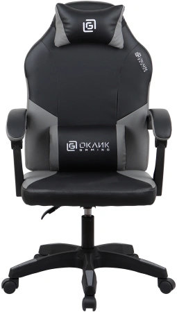 Кресло игровое Оклик Spirit черный/серый ПВХ/полиуретан с подголов. крестов. пластик черный
