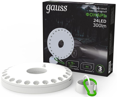 Фонарь походный Gauss GFL003 белый 24Вт лам.:светодиод. AAx3 (GF003)