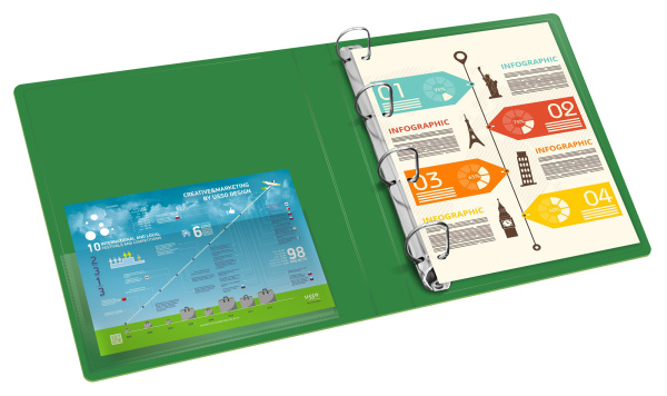 Папка на 4-х кольцах Бюрократ -0818/4RGRN A4 пластик 0.7мм кор.18мм внутр. с вставкой зеленый