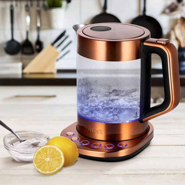 Чайник Kitfort КТ-6657 1.5л. 2200Вт бронзовый/черный (стекло/металл/пластик)