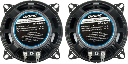 Колонки автомобильные Digma DCA-A402 (без решетки) 120Вт 90дБ 4Ом 10см (4дюйм) (ком.:2кол.) коаксиальные двухполосные