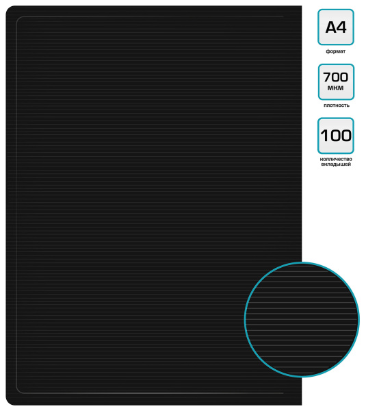 Папка с 100 прозр.вклад. Бюрократ DeLuxe DLVBOX100BLCK A4 пластик 0.7мм черный в коробе